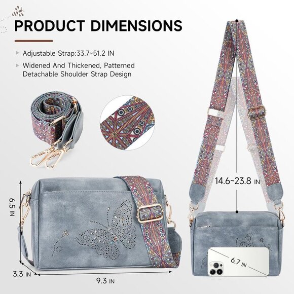 Chic Vegan Leather Small Crossbody Purse - Butterfly Design & Spacious Pocketing - Picture 6 of 6